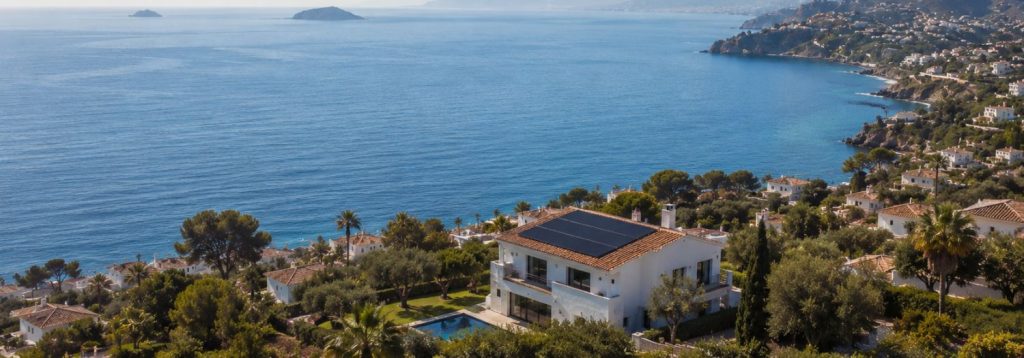 Vivienda con placas solares al atardecer para artículo sobre mitos de la energía solar